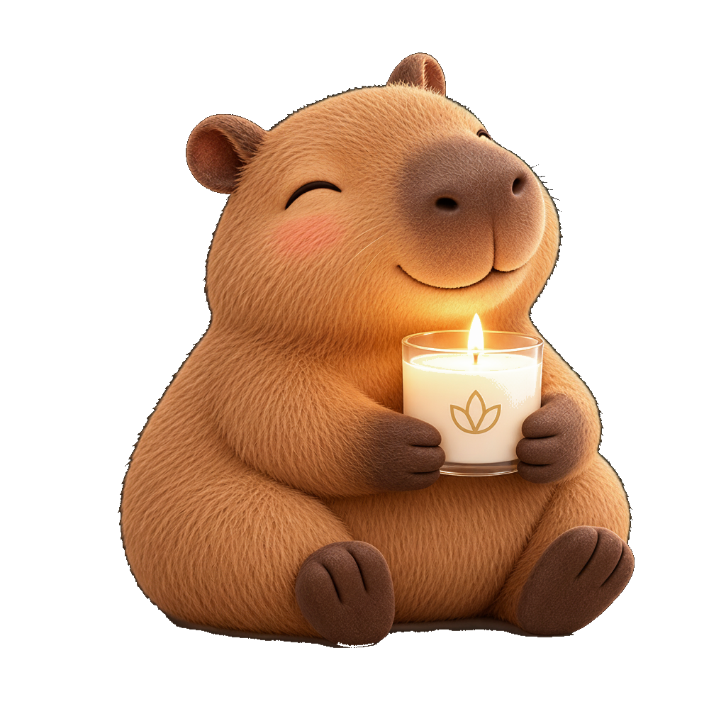 Capybara holding a glowing CAPYLIGHT candle